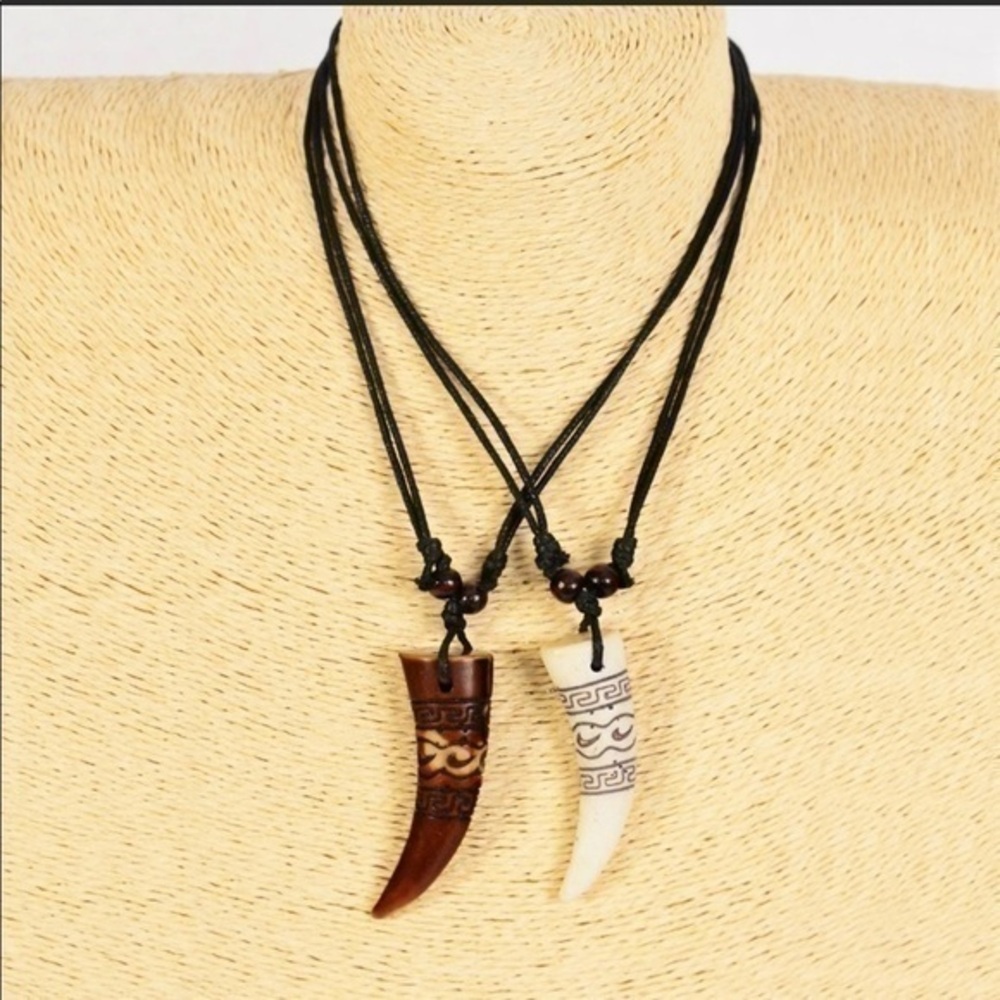 Unisex poly tribal tusk necklaces